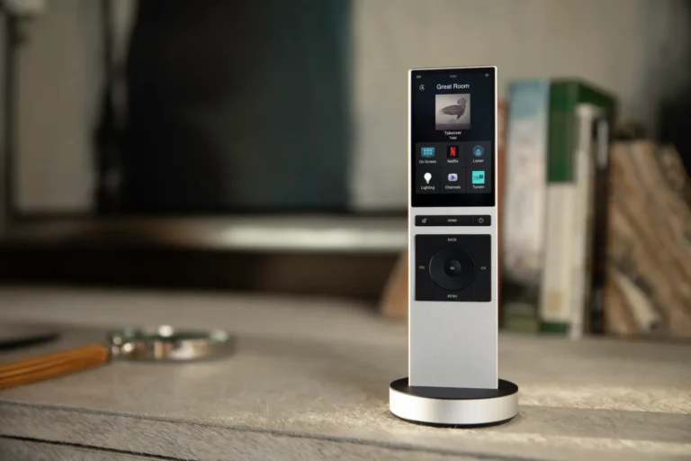 Control4 Neeo remote on its charging stand