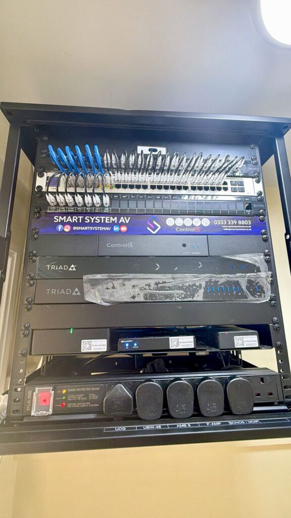Equipment rack with patch panel and AV equipment